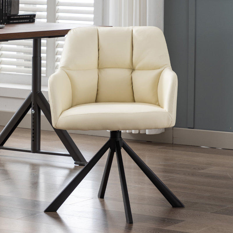 Khac Faux Leather Swivel Office Chair with Fixed Arms , Beige