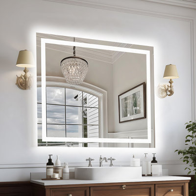 Miroir de salle de bain 48 po x 40 po à DEL sans cadre, miroir intelligent