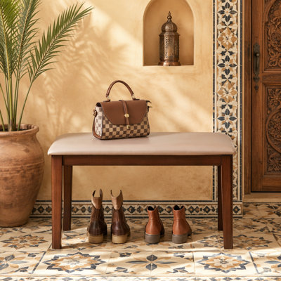Banc avec cadre en bois massif avec coussin en tissu technique doux et respirant, tabouret de ferme robuste, meubles polyvalents pour salle à manger, entrée, chambre à coucher, salon et appartement