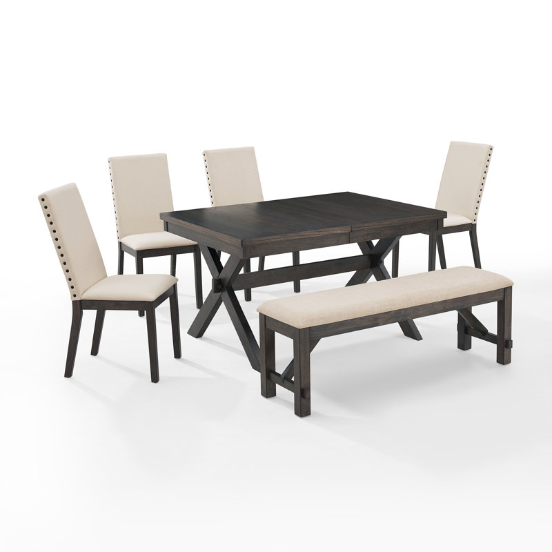 Dunblane Self Storing Leaf Dining Set, 6 Pieces: Table, Bench, 4 Chairs