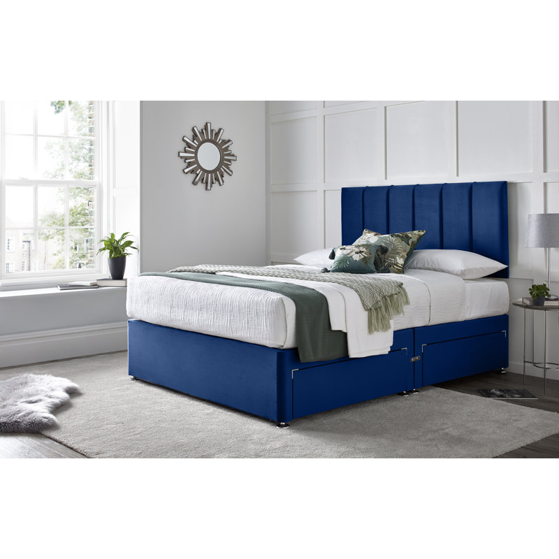 Stockbridge Divan Bed with 24" Headboard on Struts, Blue, Double (4'6), 4 Drawers