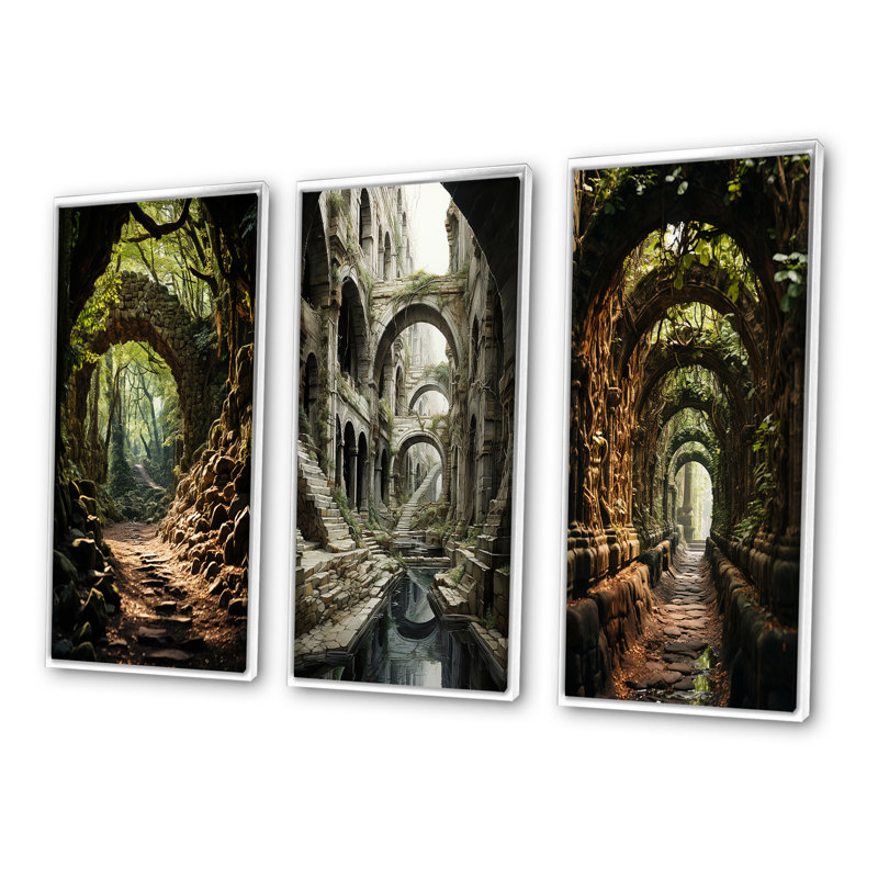 Green Green Tunnel Enchanted Forest Earthy - ensemble de 3 pièces, H 32 po x l 48 po, Cadre blanc
