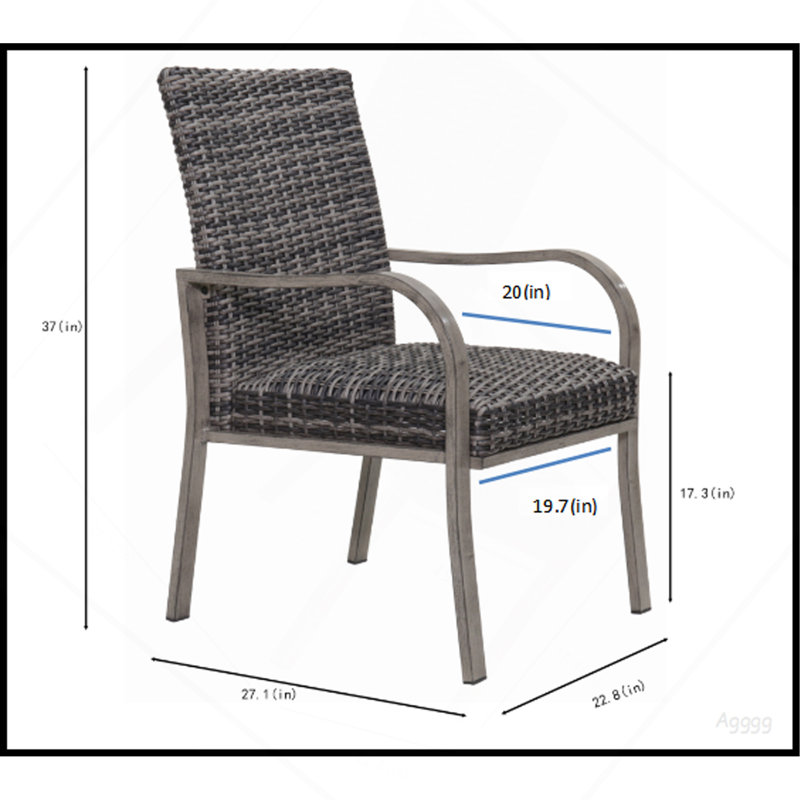 Chaise de salle à manger d'extérieur 2 pièces, structure peinte à la main, siège en coton lavé à l'eau pour le jardin, la cour et la piscine