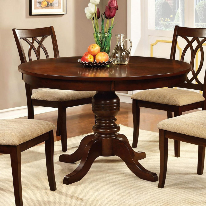 1Pc Dining Table Brown Cherry Solid Wood Round Pedestal Table Kitchen Breakfast Table