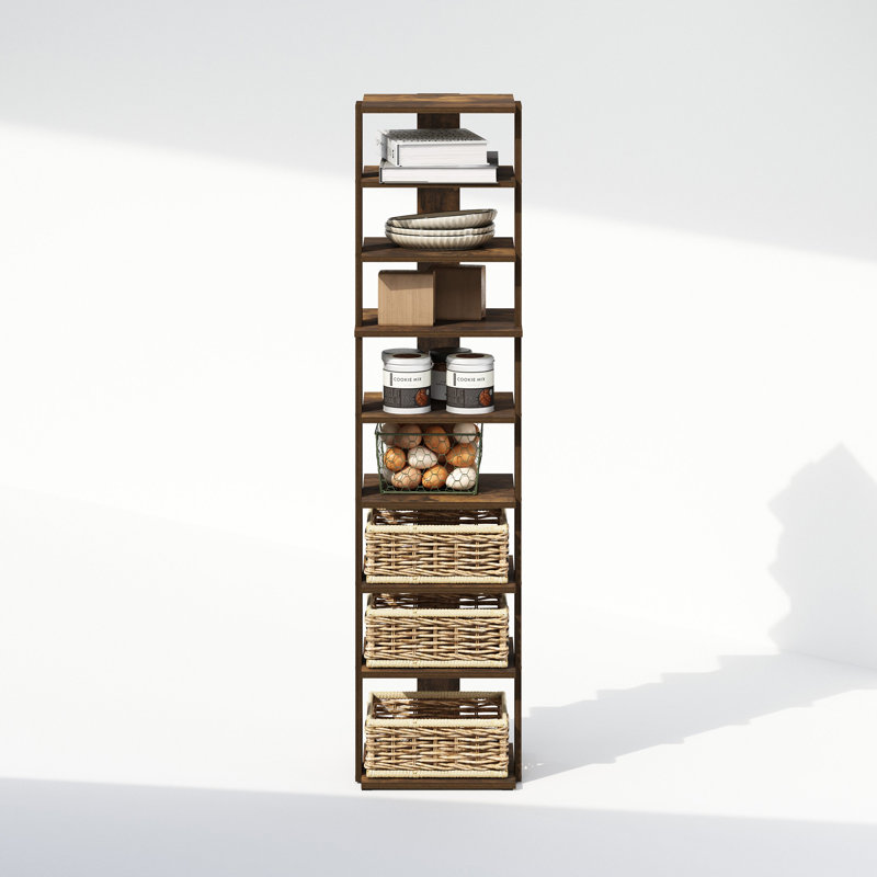 Tablette d'angle autoportante verticale Macalester, Bois de pin ambré, (9 tablettes) H 51,2 po x l 12,6 po x P 12,1 po