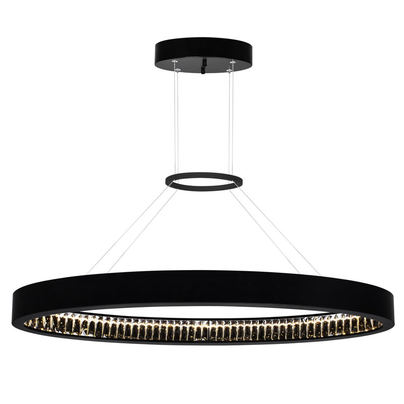 42-Inch Matte Black LED Chandelier – Oversized Modern Minimalist Dimmable Ceiling Light Fixture, 3" H x 42" W x 42" D