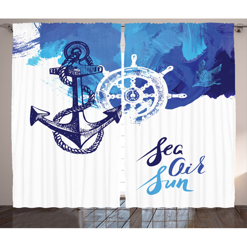 Rudder Cruise Graphic Print and Text Semi-Sheer Rod Pocket Curtain Panels, 54" W x 90" L
