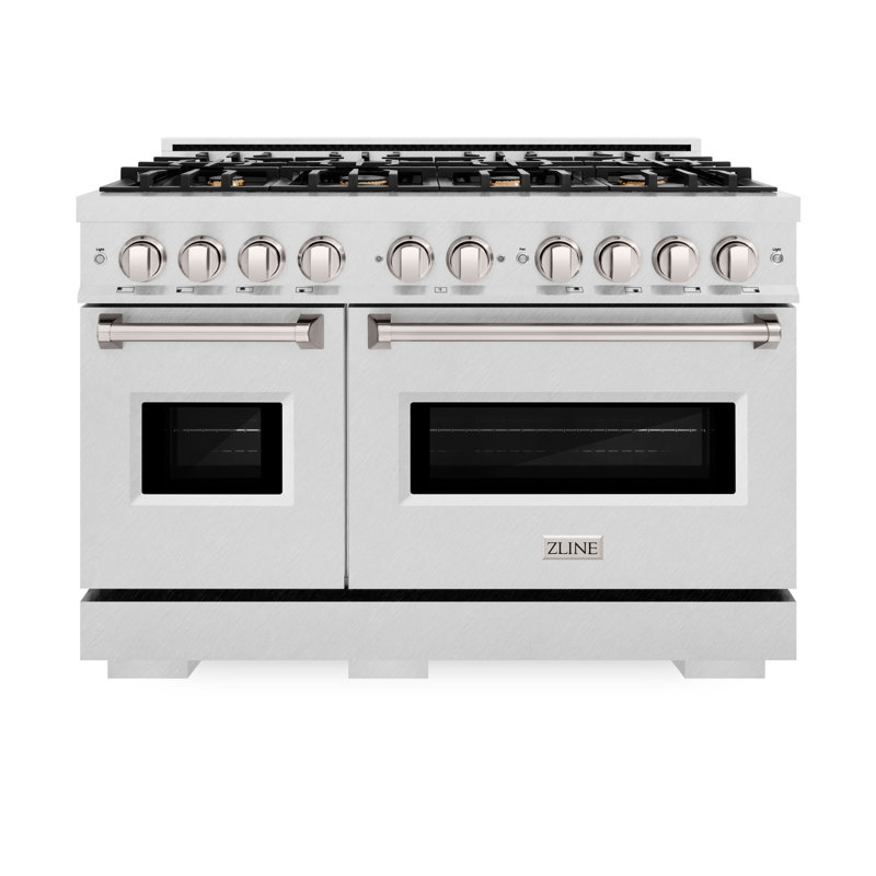 ZLINE 48 in. Classic Double Oven Dual Fuel Satin Steel Stainless Range w/ 8 Burners