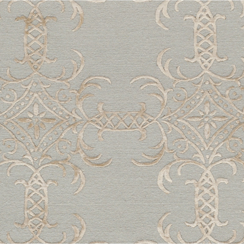 Tapis gris / beige en soie touffeté à la main