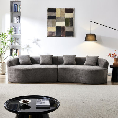 Chenille courbée grise à 2 places, rembourrée de mousse haute densité, parfaite pour la vie en appartement, sans assemblage, accoudoirs roulés avec de la mousse, salon idéal, assemblage requis et dossier coussiné