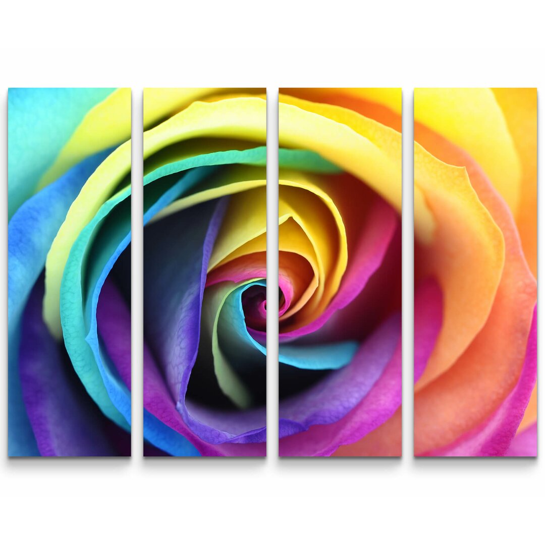 4-tlg. Leinwandbilder-Set Eine Rose in den Farben des Regenbogens