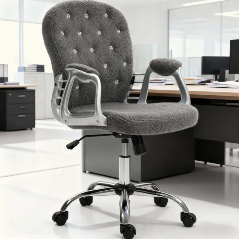 Chaise de bureau réglable avec accoudoirs, confort moelleux et style glamour pour le bureau à domicile, Dark Grey