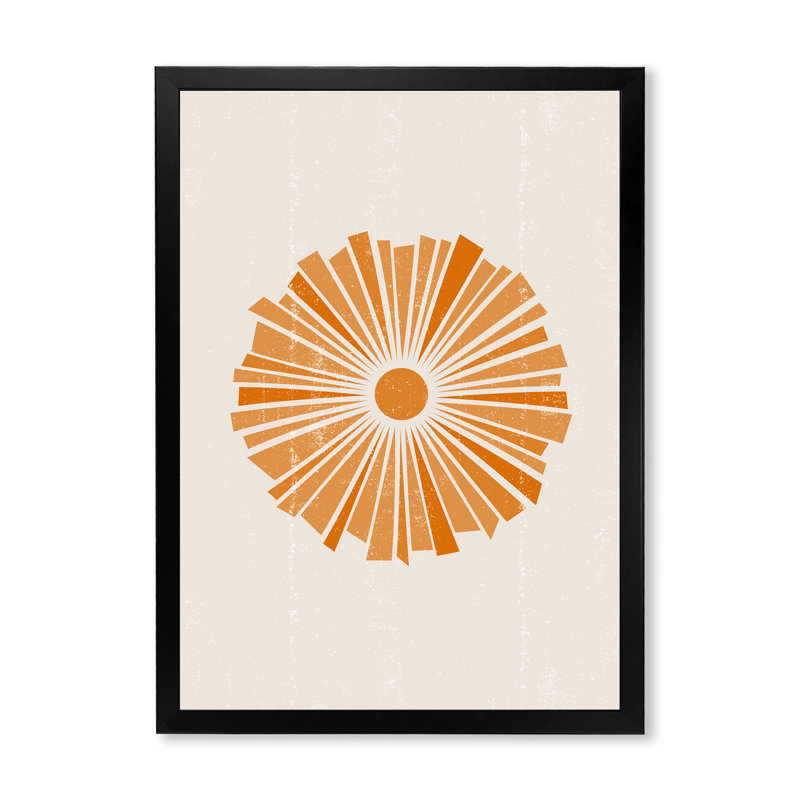 Art mural abstrait sur toile, impression de soleil minimaliste - soleil rayonnant orange minimal I, Cadre noir