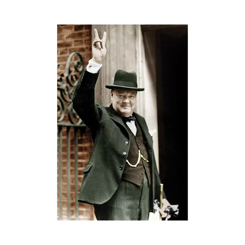 Winston Churchill Making The Victory Gesture In Front Of 10 Downing Street, June 1943 by Rue Des Archives - Wrapped Canvas Print