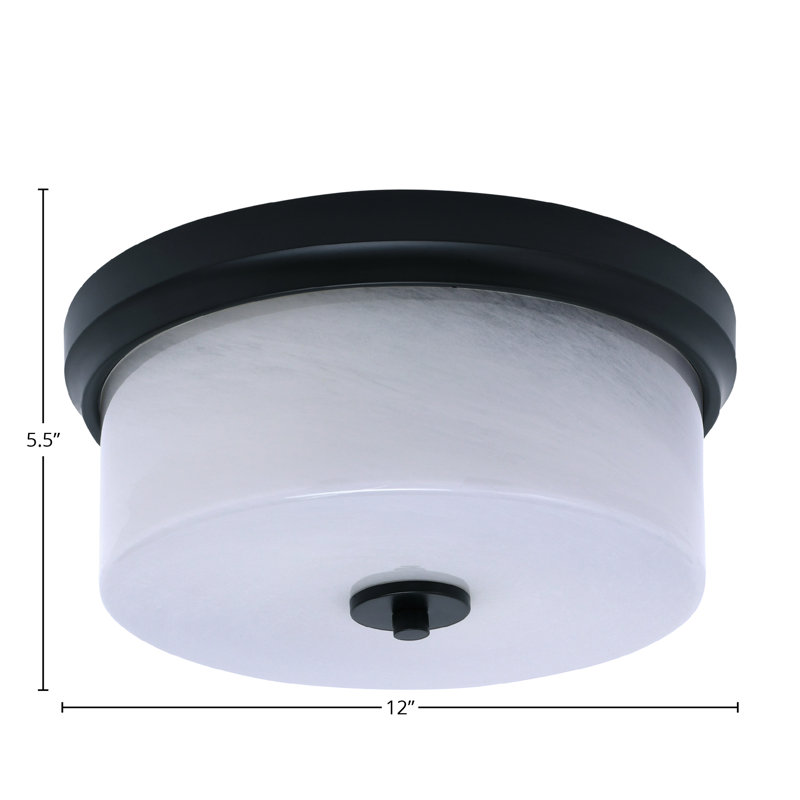 12" Flush Mount, 2-Bulbs, Shown With Glass, White, Matte Black