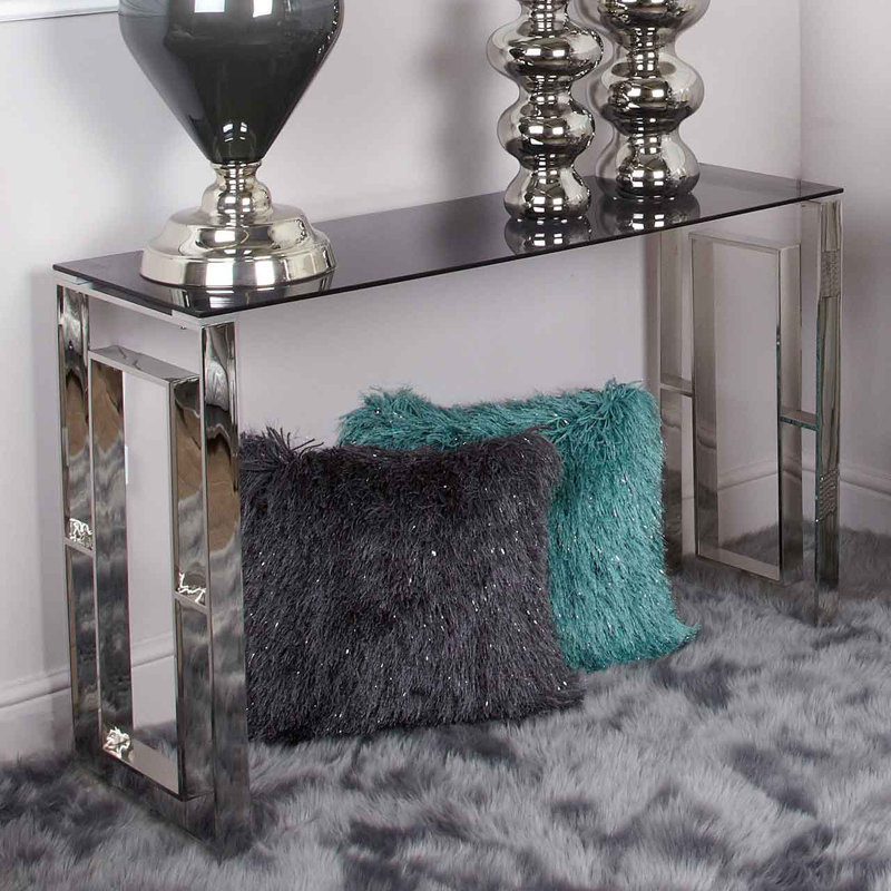 Console Table for Hallway Living Room Furniture, 120cm Slim Metal Entryway Table, Silver, Smoke Black