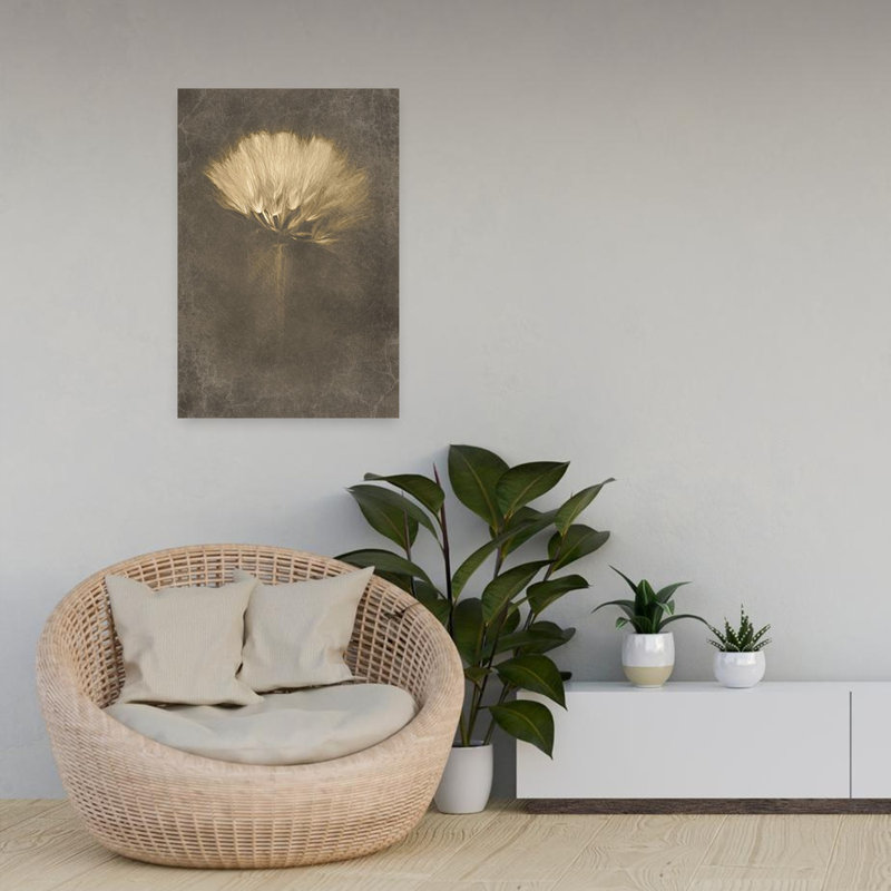 Art contemporain, paysage contemporain abstrait fleur de pissenlit rustique, H 24 po x l 16 po