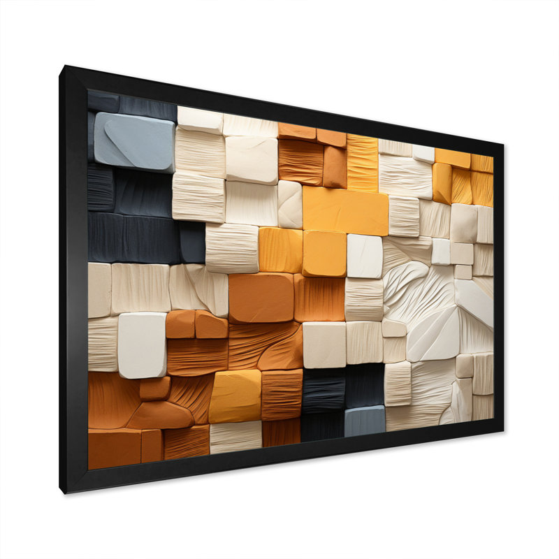 Cubique jaune et gris II sur toile, H 12 po x l 20 po x P 1 po, Cadre photo noir