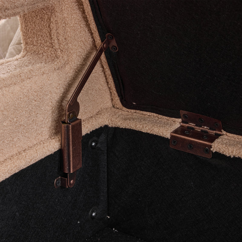 66"W Upholstered Flip Top Teddy Storage Bench King Size with Gold Legs,Curverd Armrest and 2 Pillows , Camel