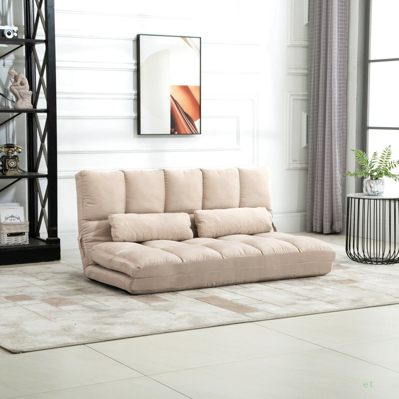 Convertible Floor Sofa Chair, Folding Couch Bed, Guest Chaise Lounge With 2 Pillows, Adjustable Backrest And Headrest, 51.25" L