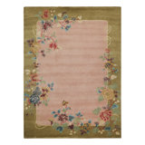 Rug & Kilim’S Chinese Style Art Deco Rug In Pink & Green With Colorful Florals