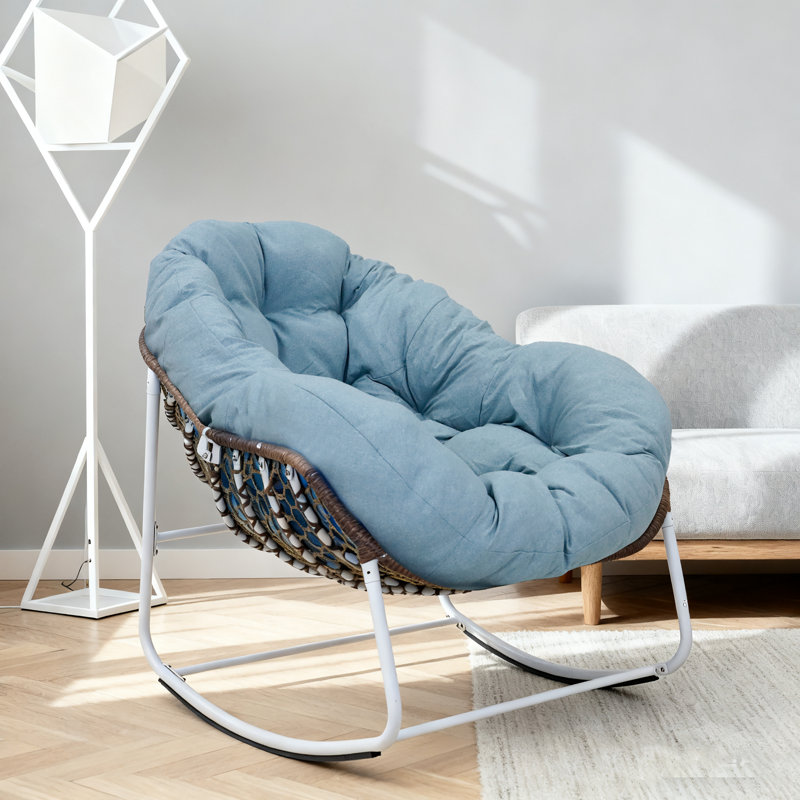 Chaise berçante moderne, structure en métal, dossier ergonomique avec coussin épais, capacité de 330 lb, porche intérieur et avant, jardin, cour arrière, confortable et durable