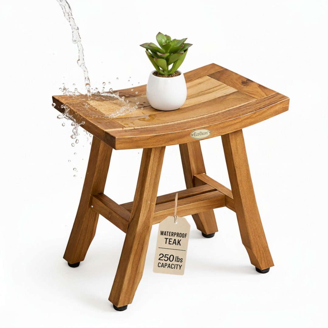 EcoDecors Satori, Teak Shower Bench, Teak Shower Stool, Teak Stool for Inside Shower, Small Shower Stool, Teak Foot Rest, Teak Shower Bench For Inside Shower, in Earthy Teak EcoDecors