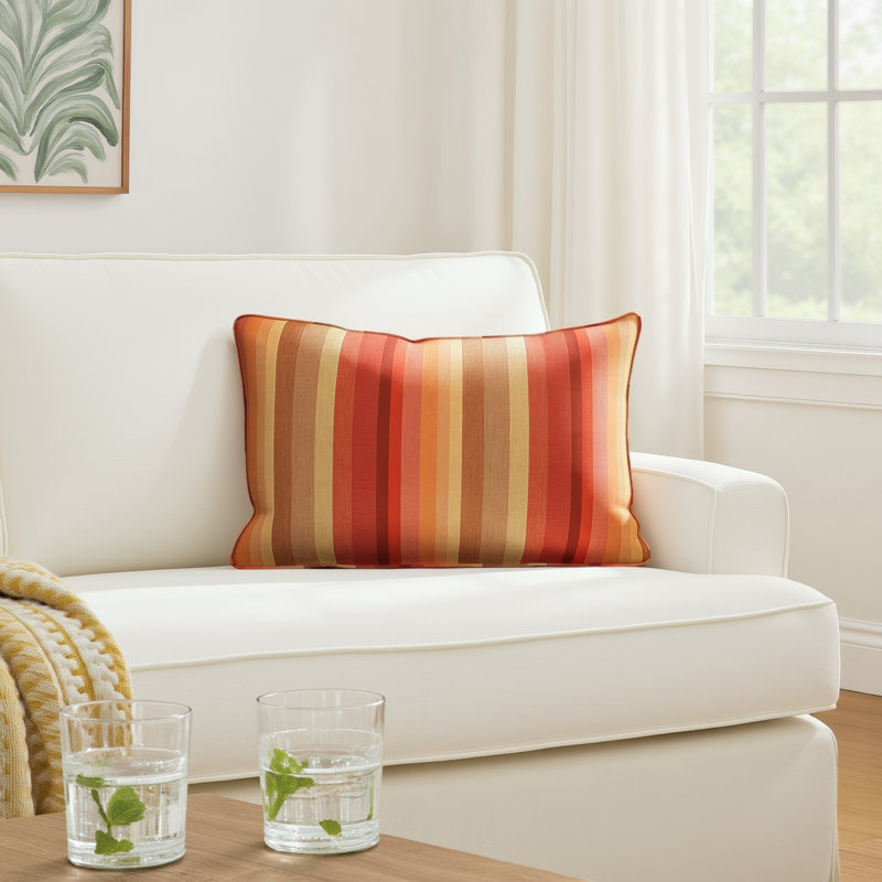 Boynton Striped Sunbrella® Outdoor Reversible Throw Pillow, 12" H x 24" W, Astoria Sunset Sunbrella®