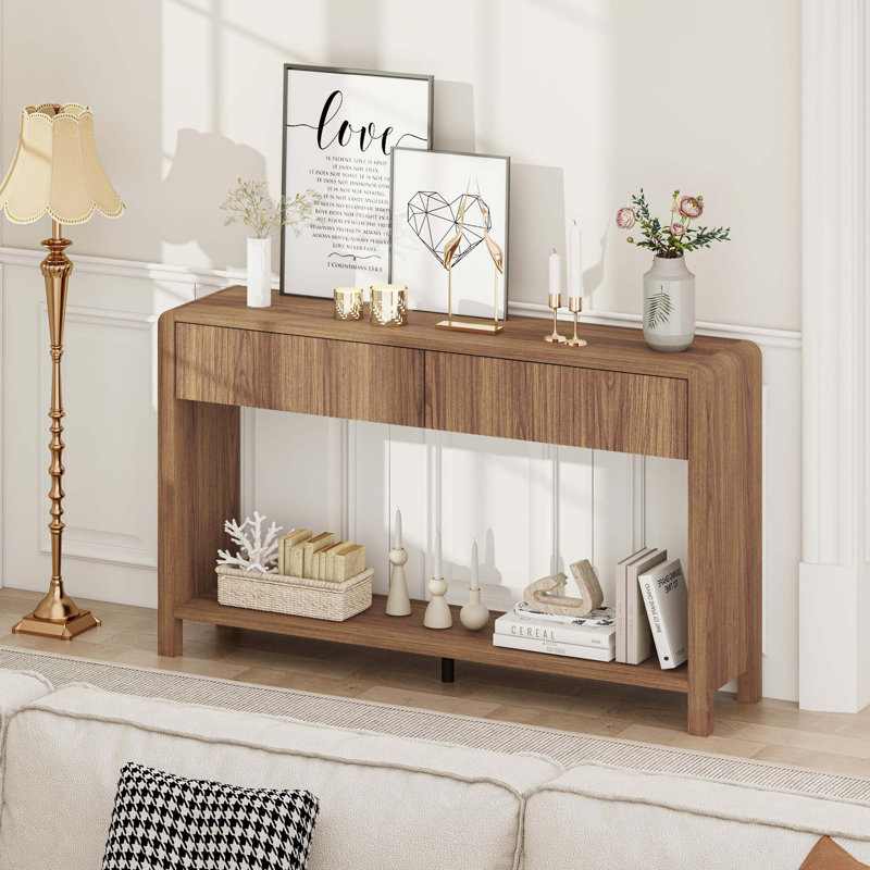 Guinna 2-Drawer Wood Console Table, Walnut