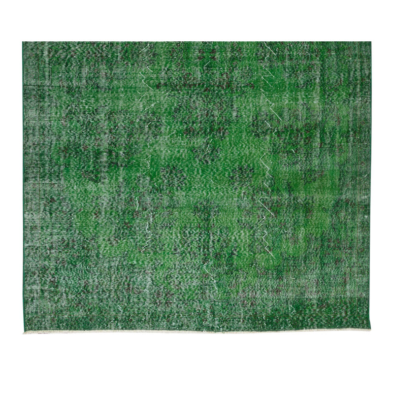 Tapis vert en laine turque fabriqué à la main 6,6 x 10,7 pi