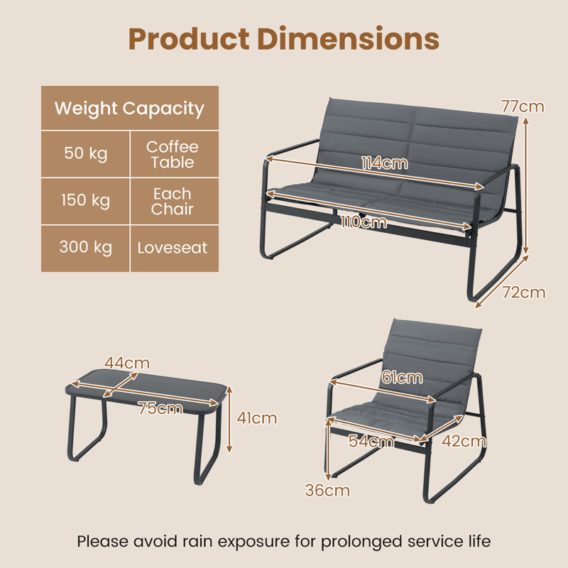 4 Pieces Patio Conversation Set Outside Lawn Chairs Seating Furniture Set