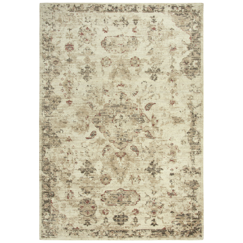 Tapis en laine beige / brun, Rectangle 3 pi x 5 pi