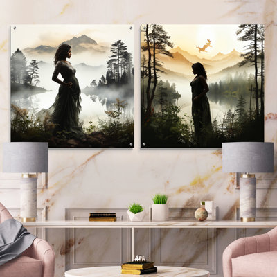 «Forest Woman Pregnant Serenity», ensemble d'art mural en verre acrylique