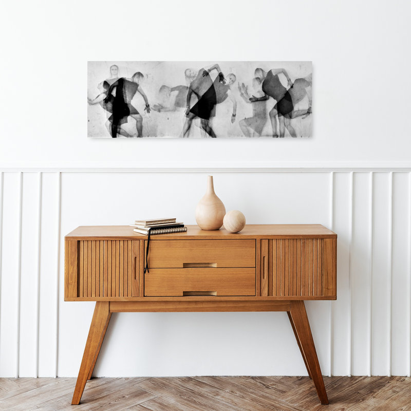 Art contemporain abstrait femme en mouvement, H 12 po x l 36 po