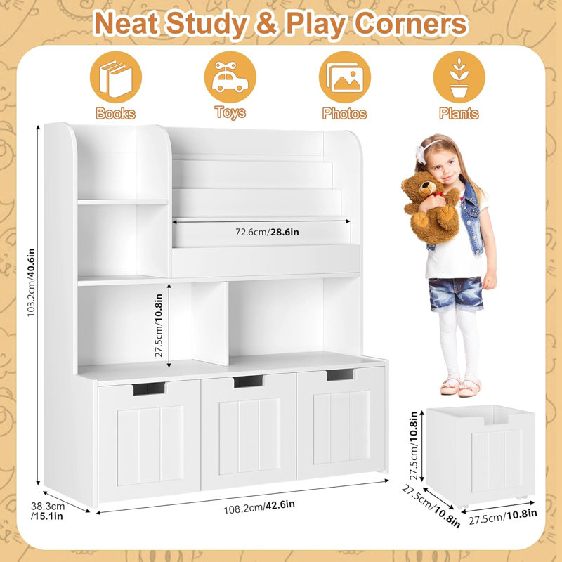 Large Toy Storage Organizer With 3 Movable Drawers