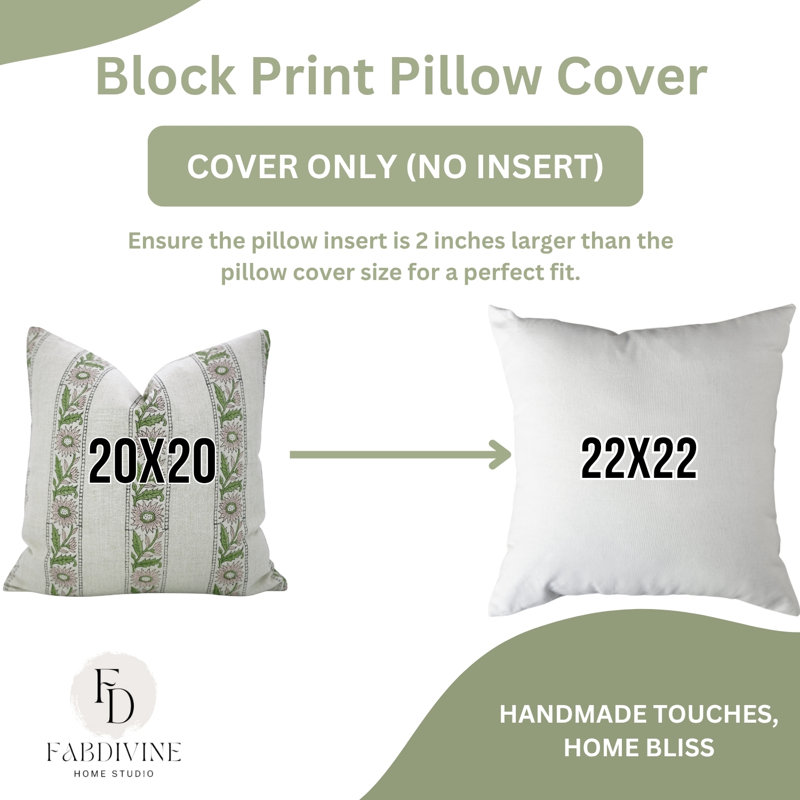 Housse de coussin imprimée à la main Fabividine - Élégant coussin décoratif pour la maison, khush, rose, Carré 24 po