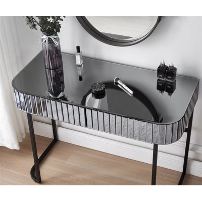 Mirrored Makeup Vanity Table with Stainless Steel Base and Two Drawers, A Versatile and Stylish Desk for Bedroom and Office Use