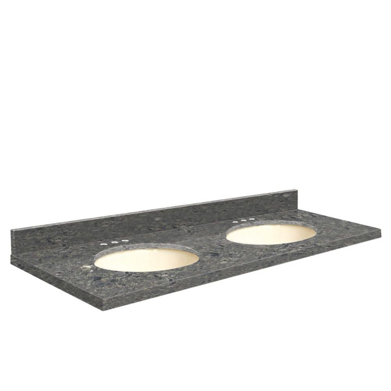 Plateau de salle de bain double 61 po meuble-lavabo, Biscuit, Blanc Milan, Décalé de 8 po