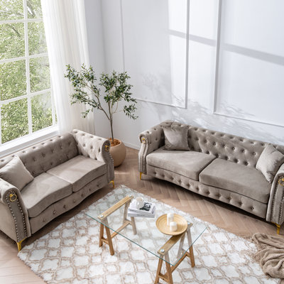 Retro Chesterfield Velvet Sofa Set For Living Room by House of Hampton