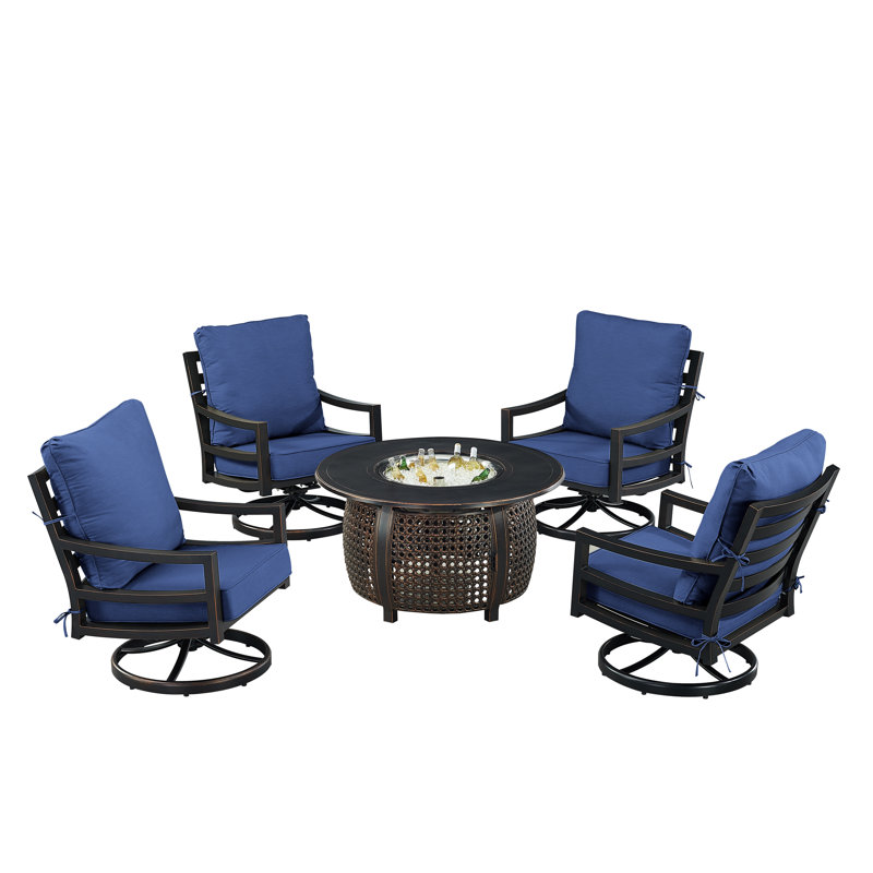 Ferryn 4 - Person Patio Conversation Set with Cushions, Blue