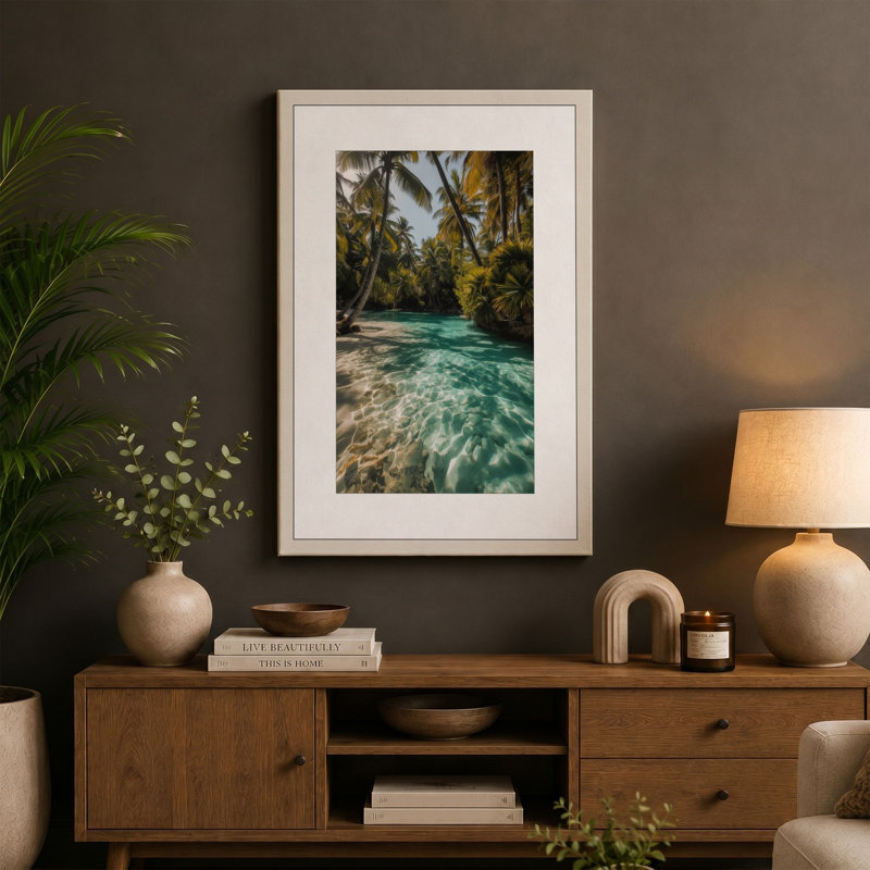 Waterway Tropical - Wrapped Canvas, 36x24 - 91.4 x 61.0 cm, Cream Border