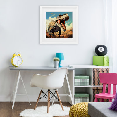 Velociraptor Desert Sunset Framed Print Under Glass, design by Creative Studio