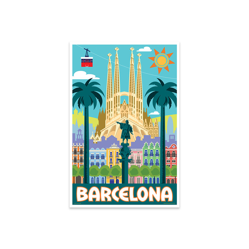 Affiche de voyage de Barcelone, reproduction sur verre acrylique, H 24 po x l 16 po x P 0,25 po