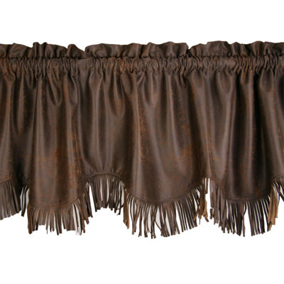 Rustic Barbwire Faux Suede Leather Fringed Western Rustic Window Valance 18x84 inch