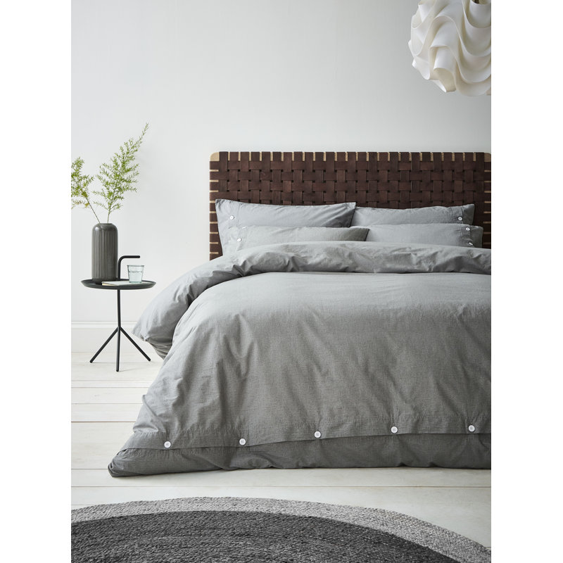 Washed Texture 100% Cotton Duvet Cover Set, King - 2 Standard Pillowcases, Grey