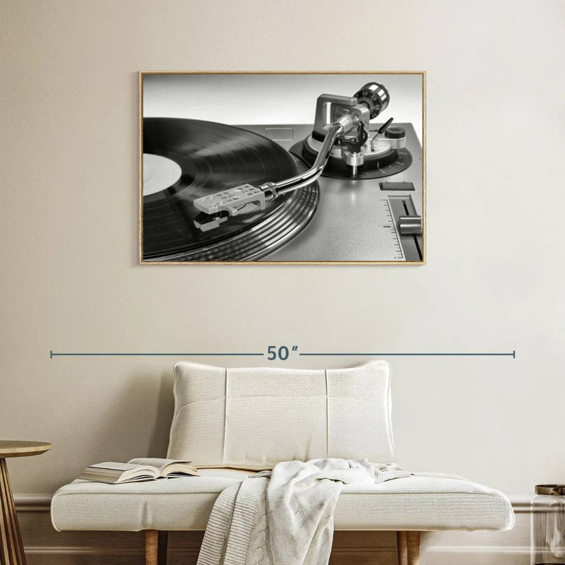 BW Vinyl Record Player, Floating Frame Natural Wood, 37" X 25"