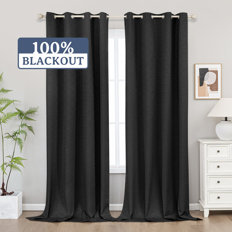 Clesta Cotton Blend Thermal Insulated 100% Blackout Grommet Curtain Pair, 52" W x 108" L, Black