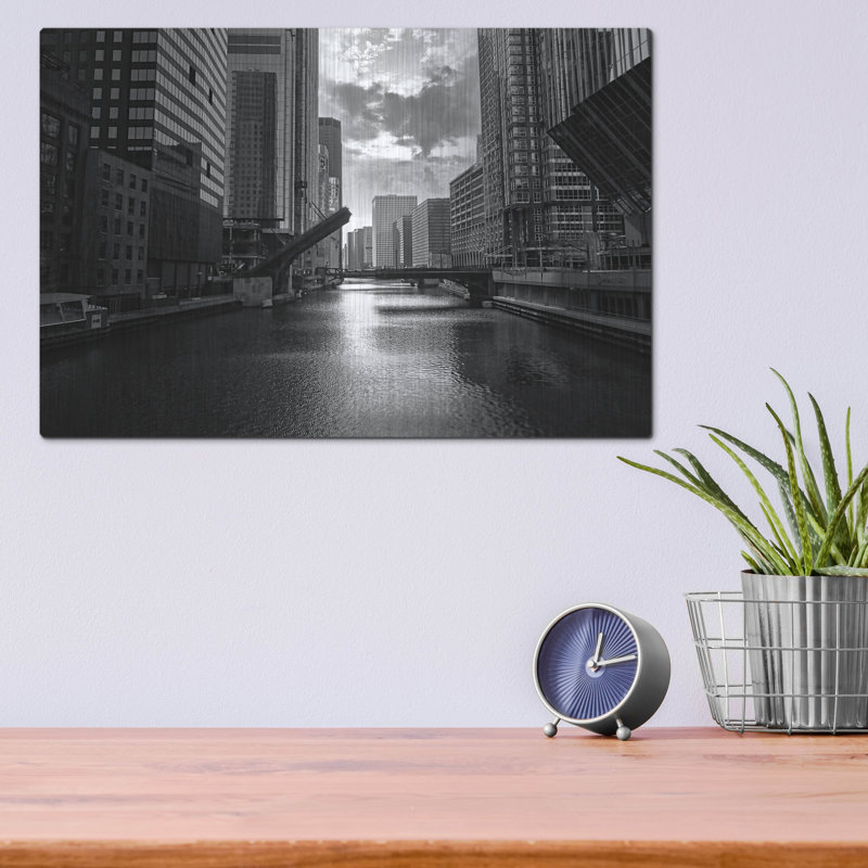 Art mural en métal luxueux «Chicago River Bridge» par Dante Plata, 16 po x 12 po, H 12 po x l 16 po