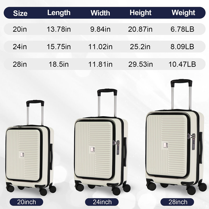 Luggage,with front opening,TSA approved lock,hardshell suitcase, Creamy White