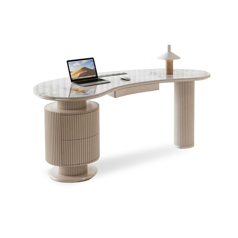 Bureau courbé en cristal fritté + bois manufacturé avec 3 tiroirs, H 29,56 po x l 62,99 po x P 27,56 po, Retour à gauche